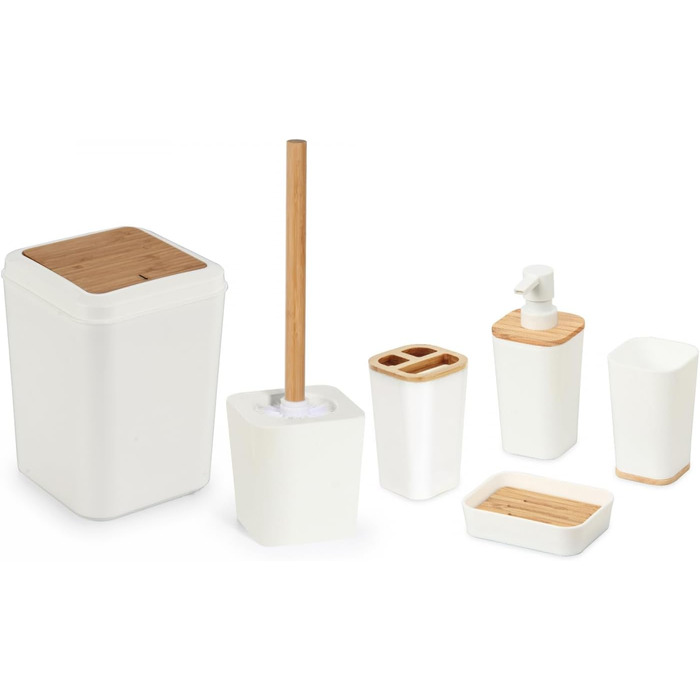 Набір для ванної кімнати Herzberg HG04449, 6 предметів з бамбука, сучасний дизайн, екологічний, салатовий колір