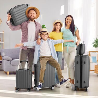 Набір валіз LALAHO 5 шт. з косметичками, ABS, турквіс (смужки)