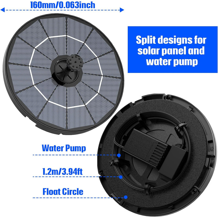 Сонячний відкритий фонтан AISITIN зі знімною сонячною панеллю 2,8 Вт, відкритий сонячний фонтан 2 в 1 своїми руками з фіксованим кронштейном, насос для ставка з 6 ефектами для саду, ставка, ванни для птахів, води своїми руками