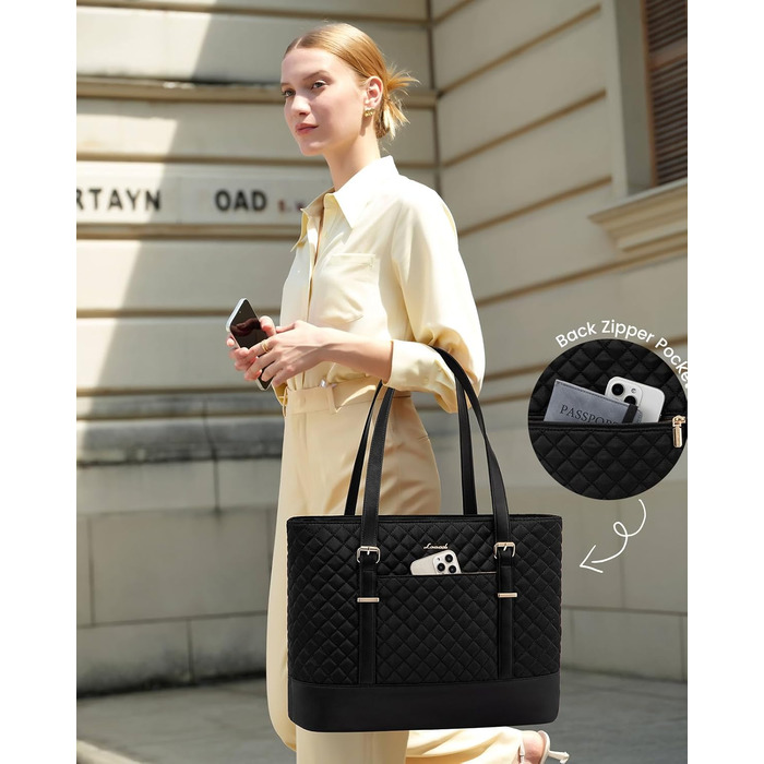 Сумка для ноутбука LOVEVOOK 15.6/17.3 дюйма, жіноча, з відділенням для ланчу, чорна, для офісу, навчання, ділових поїздок