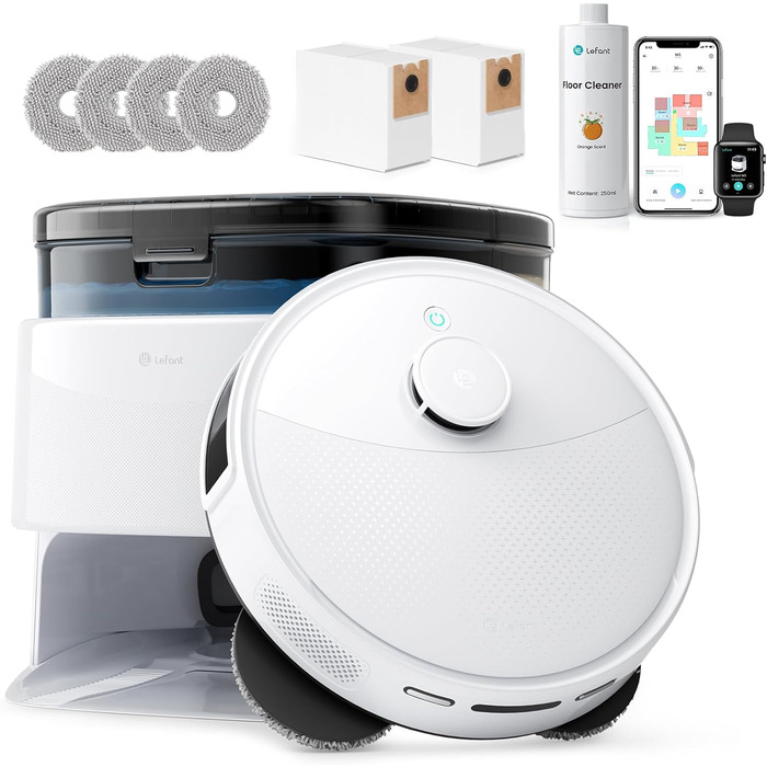 Робот-пилосос LEFANT M3 Gen2 з функцією миття, 12000Pa, автоматичне очищення, LiDAR, розпізнавання килима, керування через додаток Freemove 3.0 та голосове керування, 8 тижнів бездротової роботи