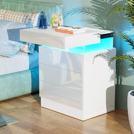 Нічний столик білий з екошкірою, 3 висувні ящики та шафка з відкидною кришкою, 45x35x61 см