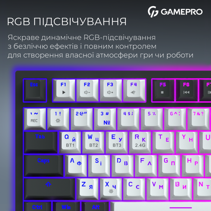 Бездротова механічна клавіатура GamePro Asgard Valhalla Pro (MK160W-D-Pro) 75% Rainy switches