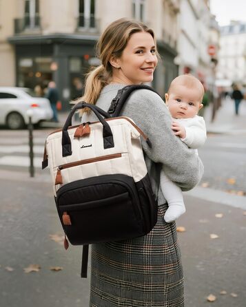 LOVEVOOK Рюкзак-переноска для малюків, рюкзак для пеленання, сумка для підгузків LOVEVOOK, водонепроникна дитяча сумка, органайзер, ремені для дитячої коляски (M, чорно-бежево-коричневий)