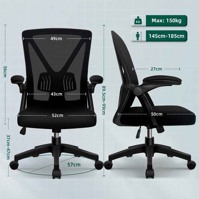 Офісне крісло Airchros ергономічне зі складними підлокітниками чорне
