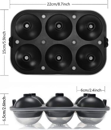 Форма для кубиків льоду, силіконові кульки XXL, 60 мм, форма для крижаних кульок, 6 крижаних кульок з кришкою, що не містить бісфенолу А, контейнер для кубиків льоду, для віскі, коктейлів, п