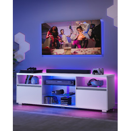 Тумба під телевізор VASAGLE Kailyn 160 см з LED підсвіткою, біла - для вітальні, з полицями та шафками