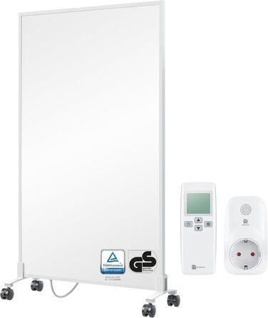 Інфрачервовий обігрівач BR Bringer Standgerät - Економний, мобільний, з підставкою на колесах - 800 Вт, 5 років гарантія, TÜV, німецька якість (білий) з термостатом Brts Smart