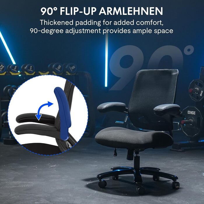 Крісло офісне FLEXISPOT чорне, 227 кг, регульовані підлокітники, для дому/офісу, з товстим сидінням, поворотне, OS2