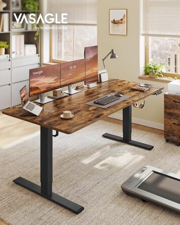 Стол для роботи VASAGLE з регулюванням висоти, USB-C, підставка для розеток, стоячий стіл, нагадування про перерви, 3 пам'яті, 180x80 см, Vintage Brown