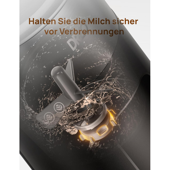 Електричний спінювач молока Dreo 8-в-1 для лате-арту, 270 мл, з підігрівом, LED, чорний