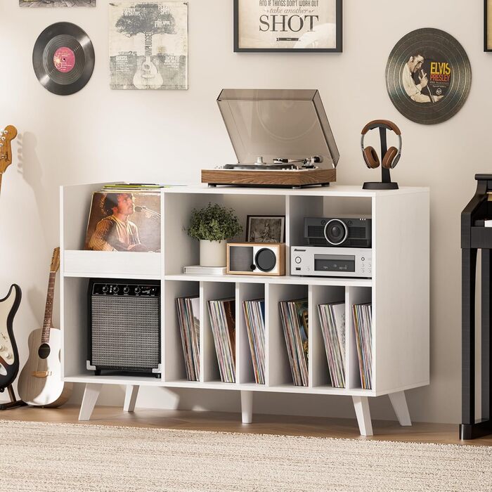 Підставка для платівок велика на 450 альбомів, з полицею для зберігання, біла