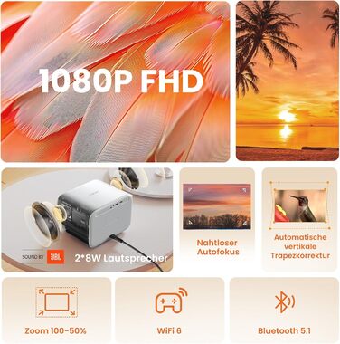 Проектор Yaber L2s: 1080p Full HD, WiFi 6, Bluetooth 5.1, Автофокус, для Дому та Кімнати, сумісний з ТВ приставками