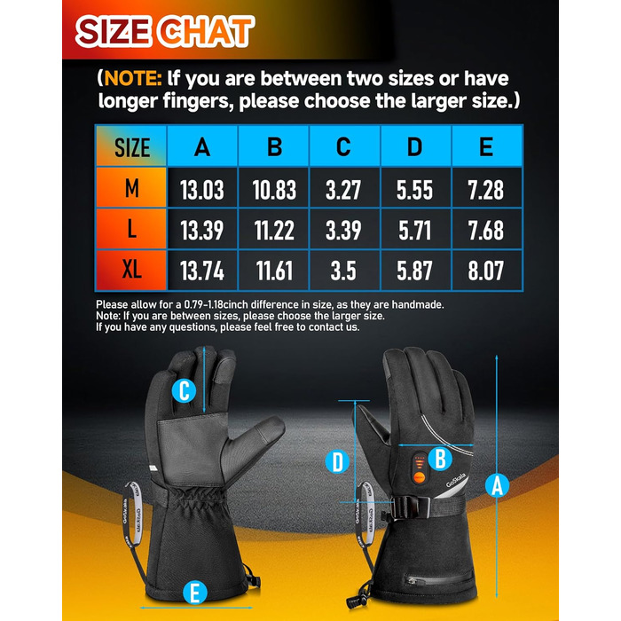 GoSkala Електричні гріючі рукавички для чоловіків, з акумулятором 7.4V 6000Ah, 3 режими нагріву, сенсорний екран, водонепроникні, з функцією Quick Dry, для катання на лижах, зимові рукавички (L, Чорний)