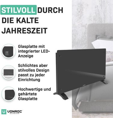 Електричний конвекторний обігрівач VONROC - 2500 Вт, білий/сірий, для кімнат до 24 м², ручне/APP керування