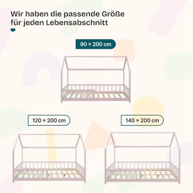 Дитяче ліжко en.casa Hesel для дітей, рожеве, 90x200 см, з бортиками та ламелями, Montessori, дерев'яне, Hausbett