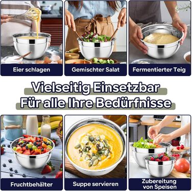 Набір місок HaWare 7 шт. з нержавіючої сталі з кришкою, 6.5-0.7L, чорний, для приготування їжі, миття в посудомийній машині