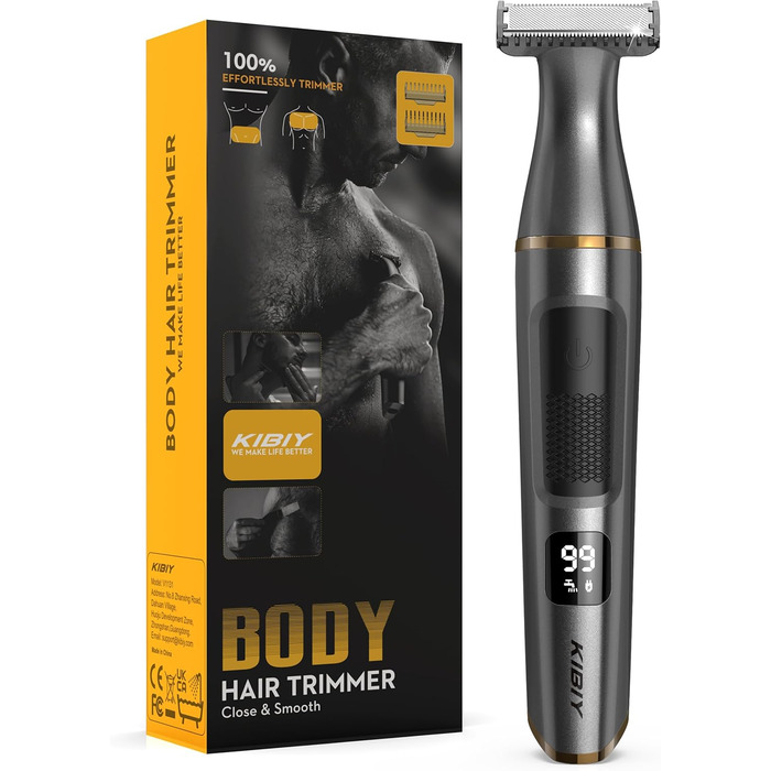 Бритва для тіла Men Electric, Kibiy Bodygroom, IPX7 водонепроникна, LED-дисплей, перезаряджається Type-C