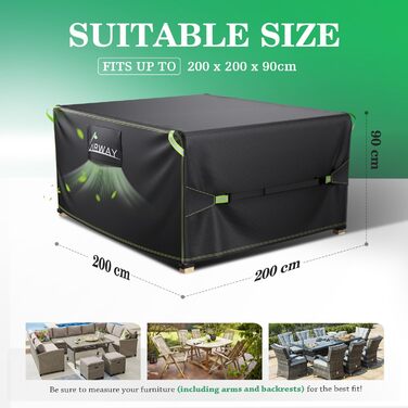 Чохол для садово-патіо меблів UIRWAY, 200x200x90 см, водовідштовхувальний, з вентиляційними отворами та світловідбиваючими смугами