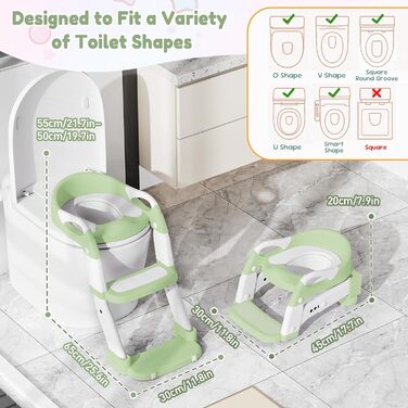 Універсальний дитячий сидіння на унітаз 3-в-1 з драбинкою, зелений – тренажер для хлопчиків та дівчаток, зручний унітаз-горщик для привчання до туалету