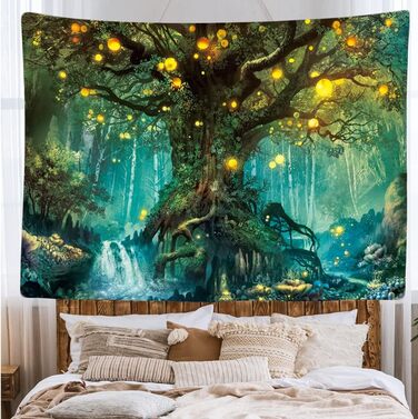 Гобелен для прикраси квартири - Казковий ельф Дерево Природа Ліс - 200 х 150 см заввишки - Настінні вішалки з тканини - Аксесуари для спальні, вітальні, дитячої кімнати