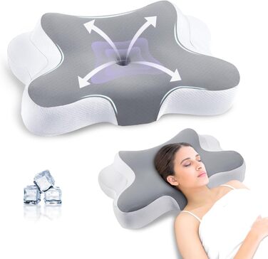 Подушка для шиї JINXIA: ортопедична, з memory foam, для сну на боці, спині та животі, сіра та біла