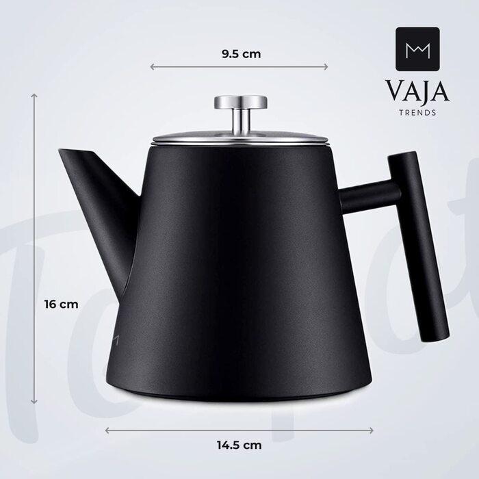 Ваха тренди / Чайник / чорний матовий чайник з нержавіючої сталі об'ємом 1 л Чайник зі вставкою з ситечка Чайник з нержавіючої сталі / Заварка для чайника