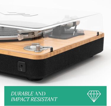 Бездротовий програвач вінілу House of Marley Stir It Up Bluetooth, екологічний, 33/45 об/хв, з попереднім підсилювачем, голівкою Audio-Technica, корпус з бамбука, з кришкою від пилу