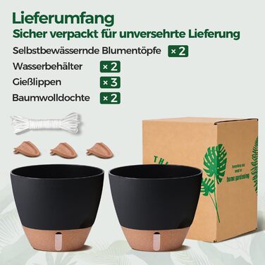 Набір з 4 самополивних горщиків T4U з індикатором рівня води, 30 см, чорний, для дому та саду