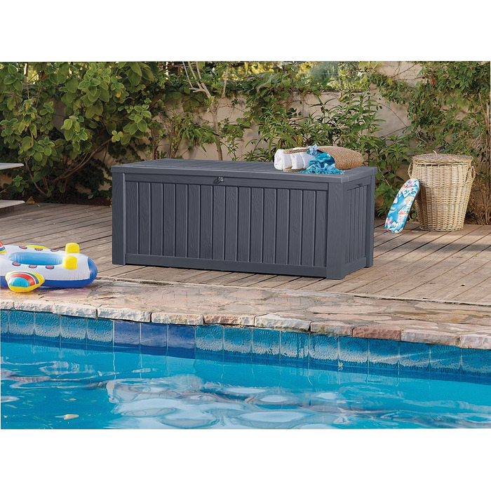 Ящик для подушок/зовнішній ящик Koll Living 570 л, водонепроникний, з вентиляцією, дерев'яний вигляд (антрацит), витримує до 250 кг