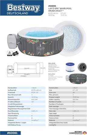 Надувний спа-басейн з гідромасажем Bestway Lay-Z-Spa Miami AirJet Whirlpool, для 2-4 осіб, 180 x 66 см