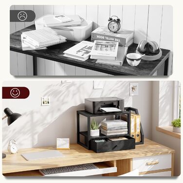 Стіл для принтера, 2-рівневий, з ящиком для зберігання, стелаж для принтера, для дому, офісу, кухні, вітальні, рустикальний коричневий APTHR3001