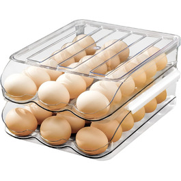 Організатор для яєць у холодильник: прозорий контейнер, пластиковий, для зберігання, з авто-роликом, багатоярусний