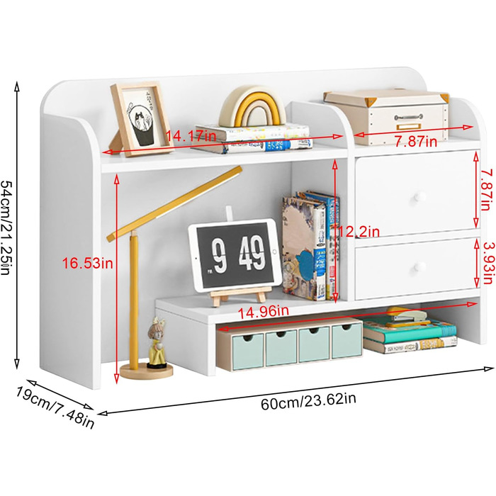 Письмова полиця kyaoayo з висувними ящиками, настільна книжкова полиця, книжкова полиця, багатошарова книжкова полиця для зберігання, невеликий настільний органайзер, для офісу, вітальні, майстерні, школи. (601954 см)