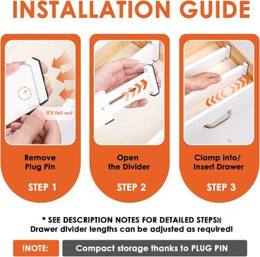 Органайзери для шухляд MUUKAIII (6 шт.) - бамбукові роздільники для шухляд, 43-56 см, 6 см висота, для кухні та шафи - білий