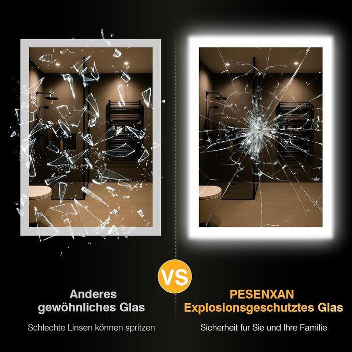 Дзеркало для ванної кімнати з підсвічуванням LED, антизапар, 2 кольори світла (3000K/6500K), вимикач-клавіша, прямокутне, 45 x 60 см