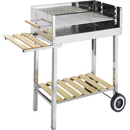 Grillwagen HKG 500 XXL з нержавіючої сталі: вугільний гриль на колесах з полицею для дров, велика решітка, регулювання висоти, довговічний