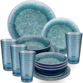 Набір посуду Melamin Adria Blue (16 частин) - посуд для кемпінгу, пікніків та відпочинку на природі