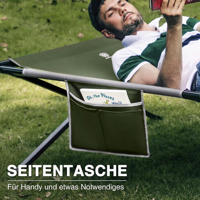 Розкладне ліжко для кемпінгу EVER ADVANCED XXL (214x106 см), посилене кемпінг-ліжко до 300 кг для відпочинку на природі, пляжі та вдома (Зелене)