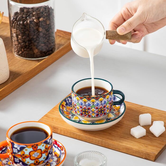 Набір чашок для еспресо Vancasso 4 шт., 150 мл, SIMI, з підставками та стійкою, керамічні, для капучино, еспресо, лате