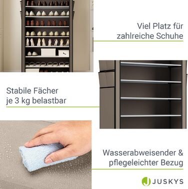 Тумба для взуття Juskys L 9 рівнів, закрита, 45 пар взуття, водовідштовхувальна тканина, вставна система (Велика, світло-коричнева)