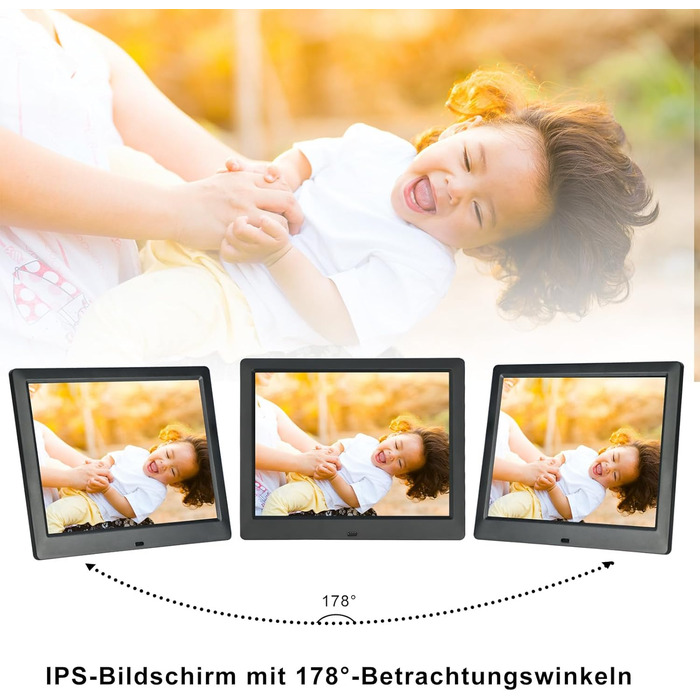 Цифровий фоторамка TSITSC 8.7 дюйма, IPS-екран 1024*768, календар, годинник, музика, фото/відео, USB/SD, з пультом, чорний