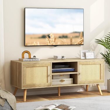 Тумба під телевізор GIANTEX 120x40x48.5 см з 2 дверцятами та відкритими полицями, для телевізорів до 55 дюймів