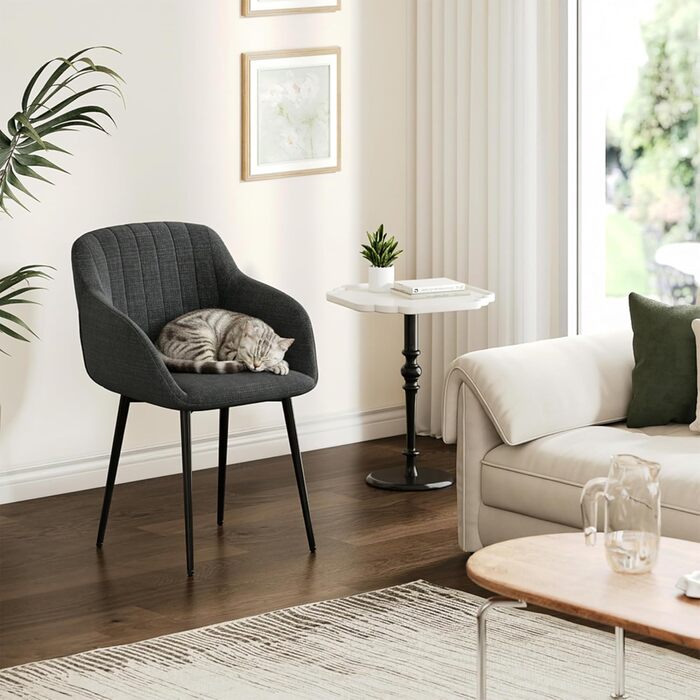 Набір обідніх стільців з підлокітниками, 2 шт., чорно-сірий. М'яке сидіння з поліестеру для кухні, вітальні, спальні