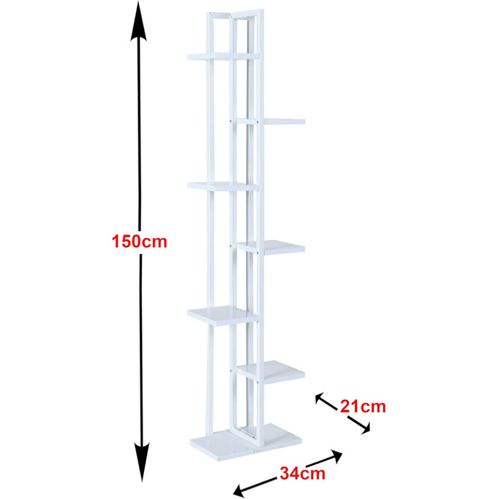Підставка для квітів Somero 7 ярусів, 150x34x21 см, полиця для кімнатних рослин, чорний/горіх (білий)