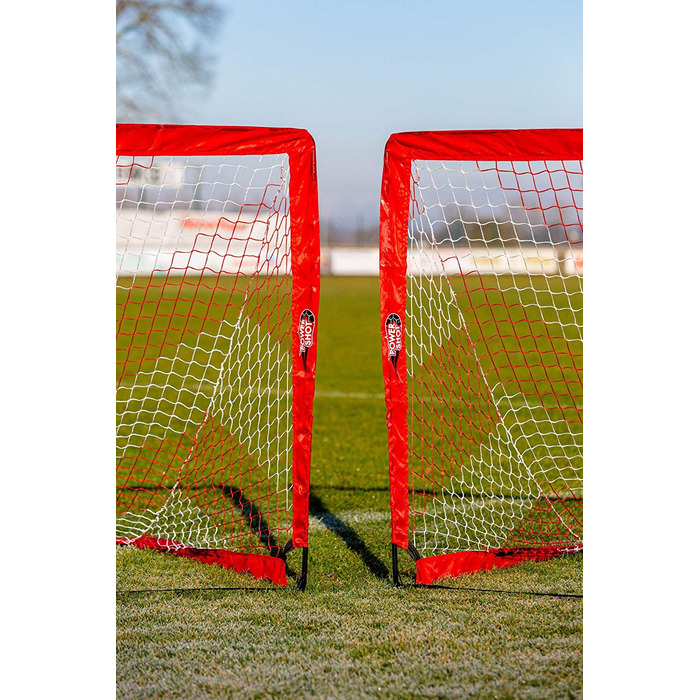 Спливаючі футбольні ворота - 2 розміри на вибір-набір з 2-складні дитячі садові футбольні ворота в червоно-білому кольорі від POWERSHOT 120 x 90 см
