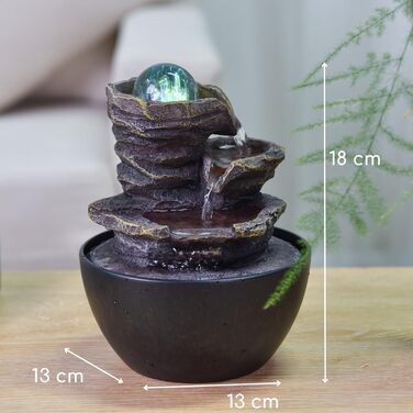 Фонтан для дому Zen'Light Zimmerbrunnen: розслаблення та медитація з LED-підсвіткою. Ідеально для вітальні, спальні, офісу. Компактний фонтан з закритим циклом, висота 18 см (Guru).