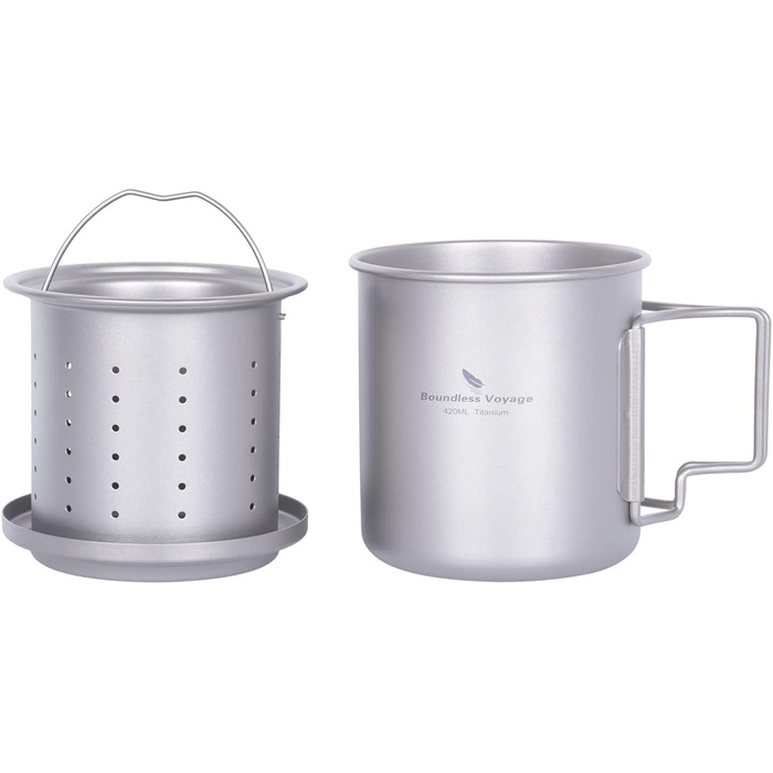 iBasingo чашка Titan 420мл з ситечком для чаю та кришкою. Легка туристична чашка з фільтром, для кемпінгу, подорожей, пікніків. Модель Ti3054D