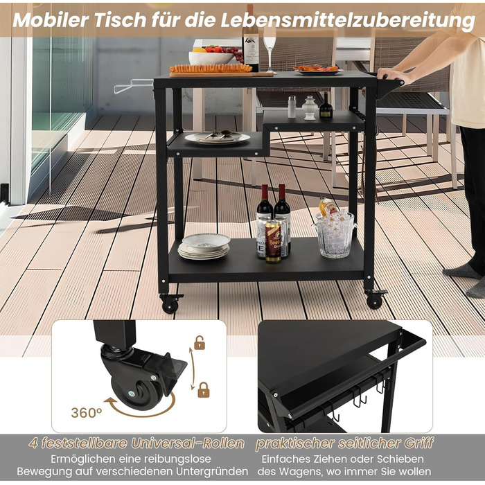 Столик для гриля COSTWAY з 4 полицями та колесами, 85 x 50,5 x 93 см