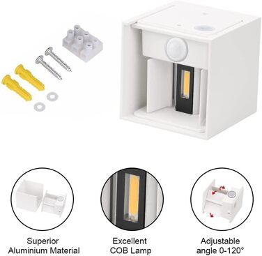 Klighten Настінний світильник з датчиком руху, 12W, IP65, 3000K, тепле біле світло, для вулиці/інтер'єру, регульований світловий потік